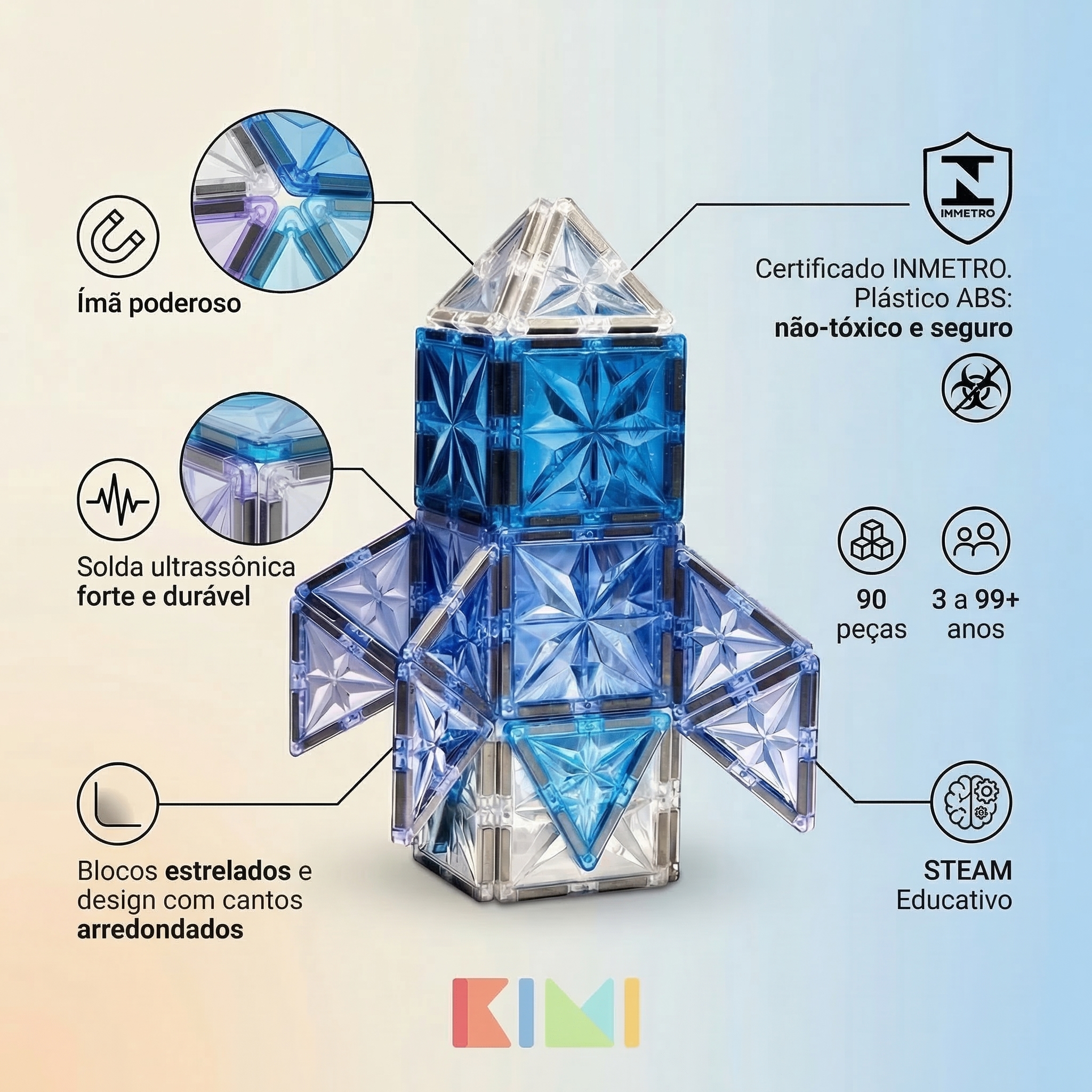 kimi blocos magnéticos 90 peças kimi blocos magnéticos 90 peças